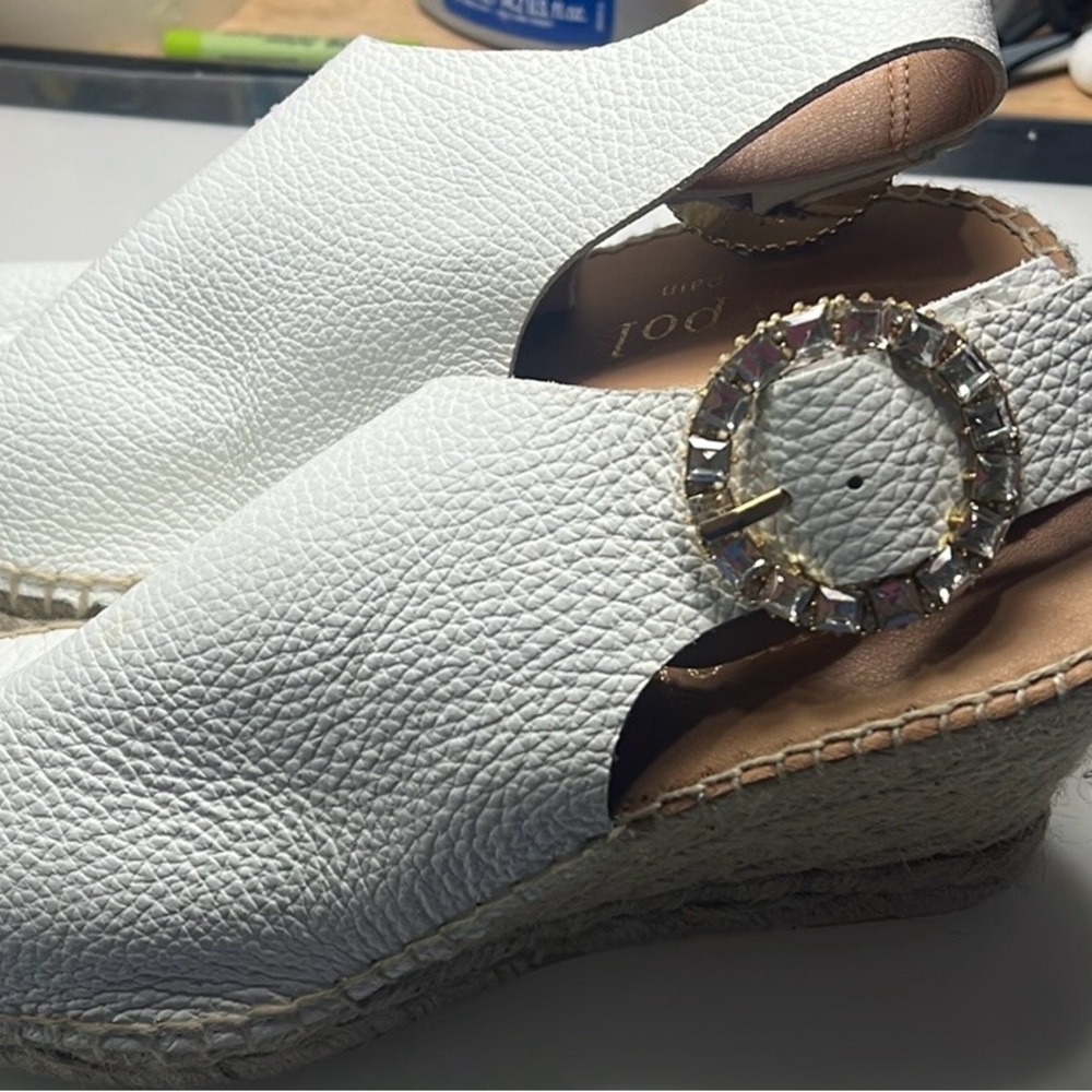 NWOB Maypol Made In Spain Nemi Leather Rhinestone Buckle Wedge Sandal Size 40